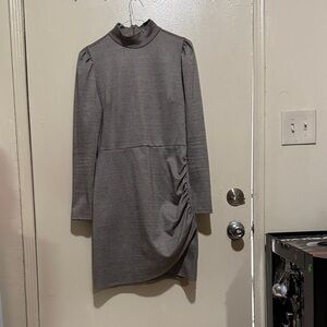 Gray Long Sleeve Dress with Ruched Detail